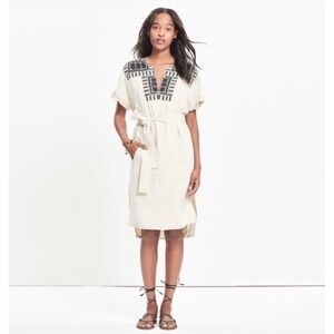 Madewell XXS Women's Boho Embroidered Tunic Dress Cream Fringe Festival‎